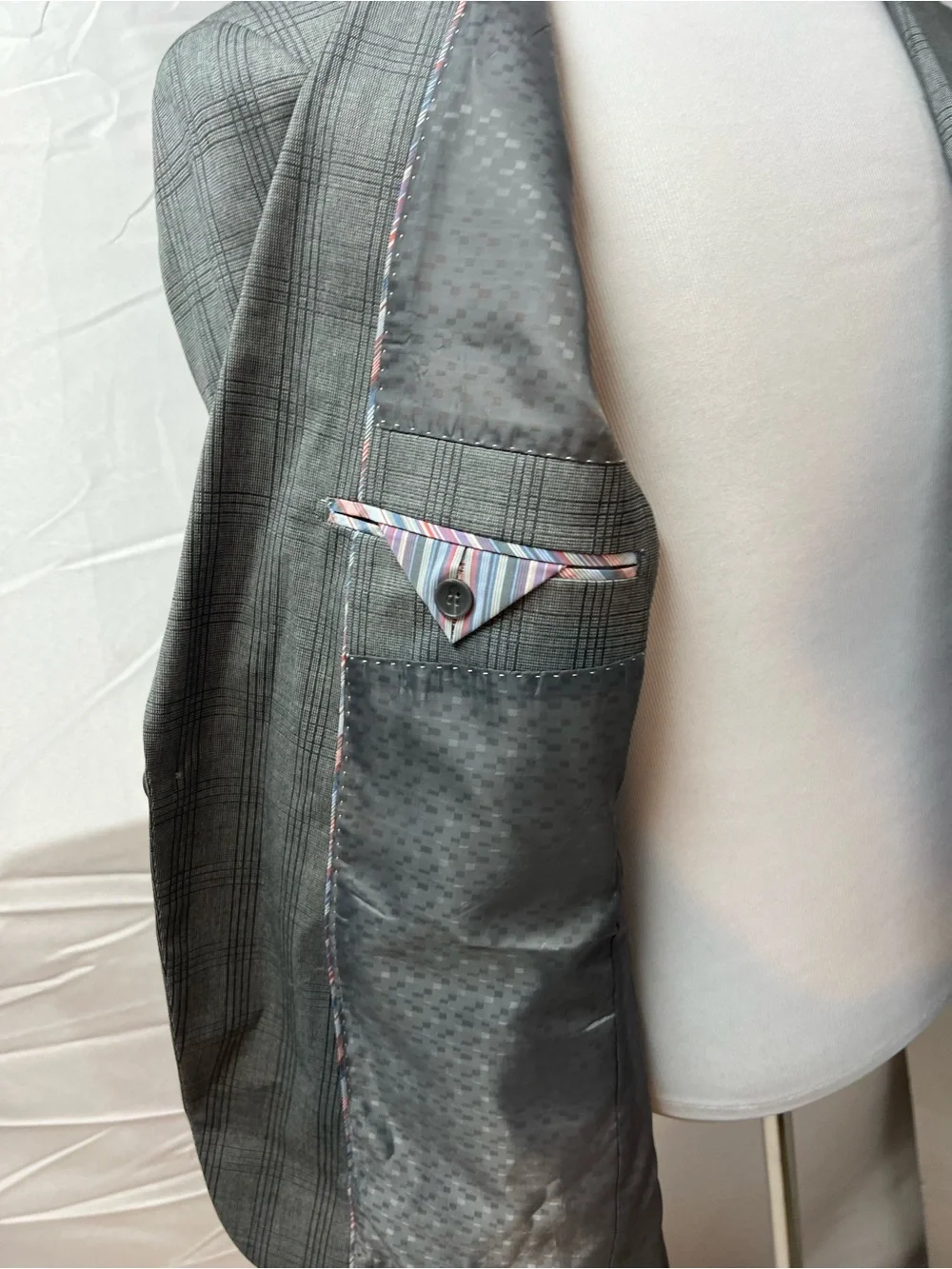 Vittorio St. Angelo Men's 42R Blazer 36x32 Pants Gray Plaid Suit